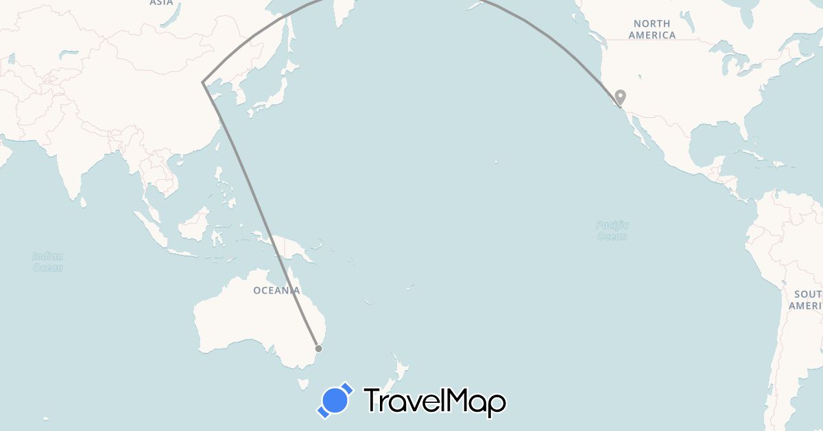 TravelMap itinerary: plane in Australia, China, United States (Asia, North America, Oceania)